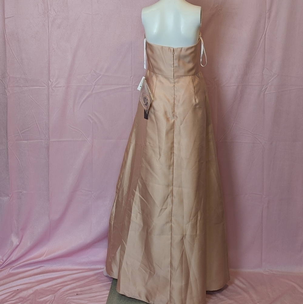 Alfred Sung Sateen Twill Strapless Notch Neck Bridesmaid Dress in Toasted Sugar - Picture 4 of 9